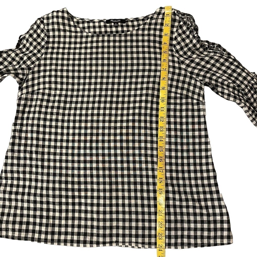 Madewell Gingham Lace Up Bell Sleeve Top Black & White Medium Check Boho… - Picture 6 of 10